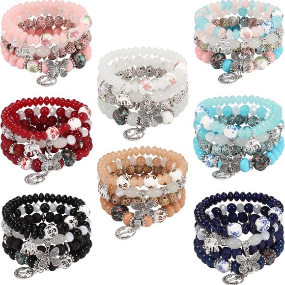 Boho Multilayer Beaded Stretch Bracelets for Women Colorful Jewelry Gift - Picture 1 of 9